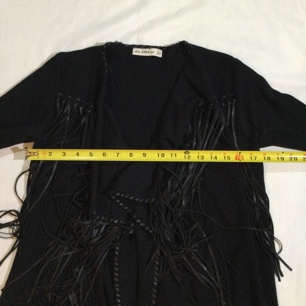 Zara Size M Open Front Leather Fringe Cardigan - Picture 6 of 9